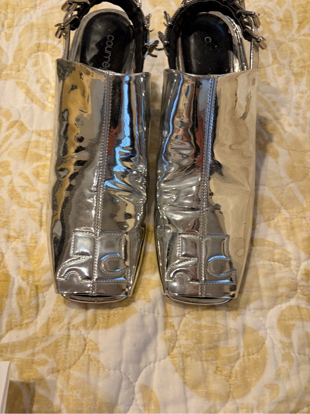 Courtney Silver Metallic Square-Toe Slingback Mules